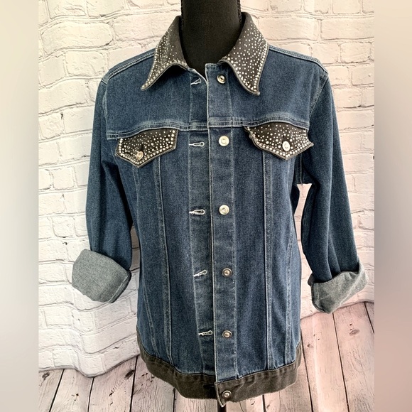 🔥HOST PICK🔥Quicker Factory Denim Jean Jacket Rhinestone Collar and Pockets - Picture 6 of 6